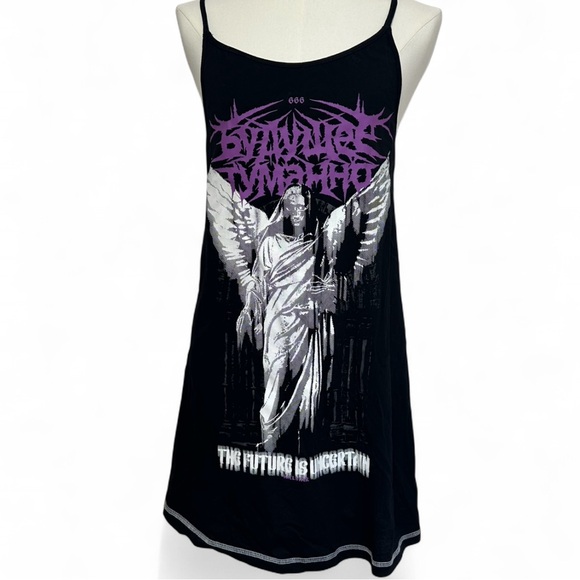 Killstar Black and Purple Graphic Gothic Alt Edgy Cotton Slip Dress - Small - Picture 1 of 8